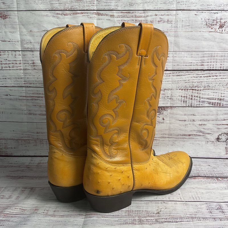 Nocona Buttercup Yellow Ostrich Leather Western Cowboy Boot Men's Size 14.5