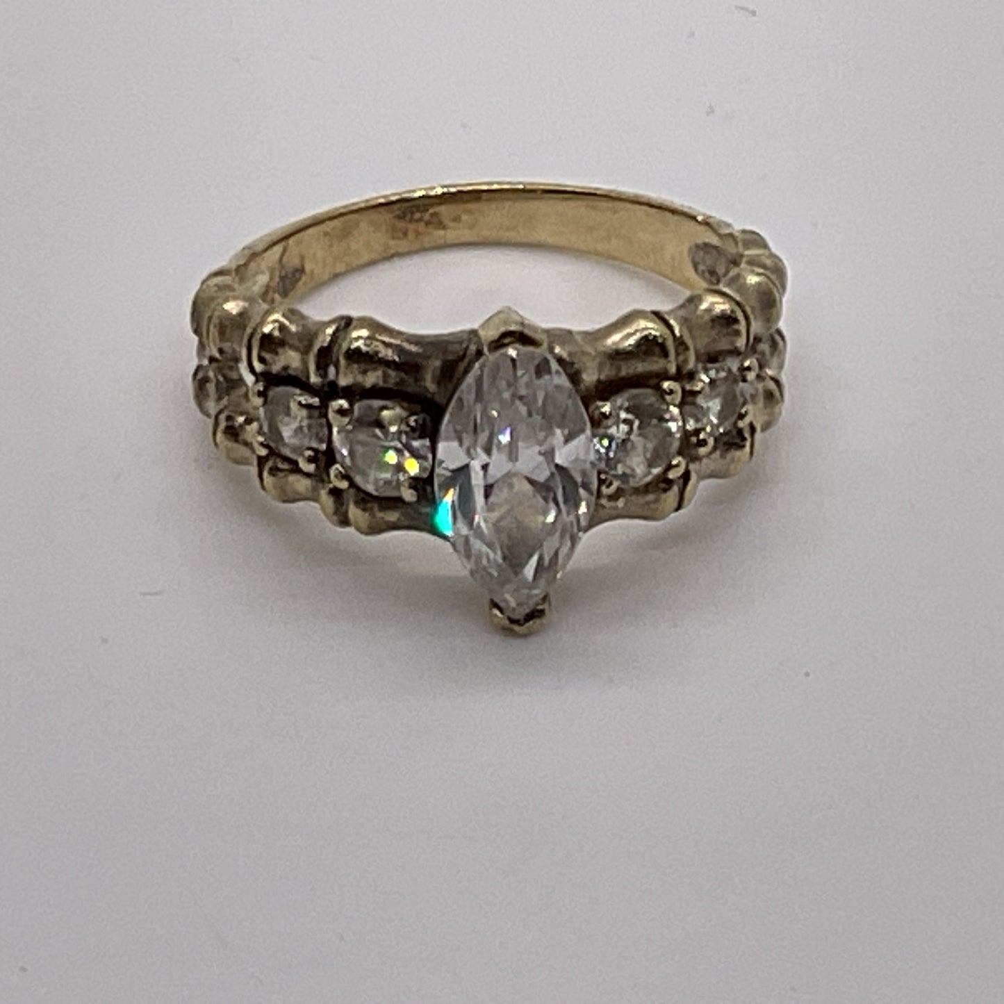 VTG. Sterling Silver Vermeil & Rhinestone SZ 10 Ring- 5.76g