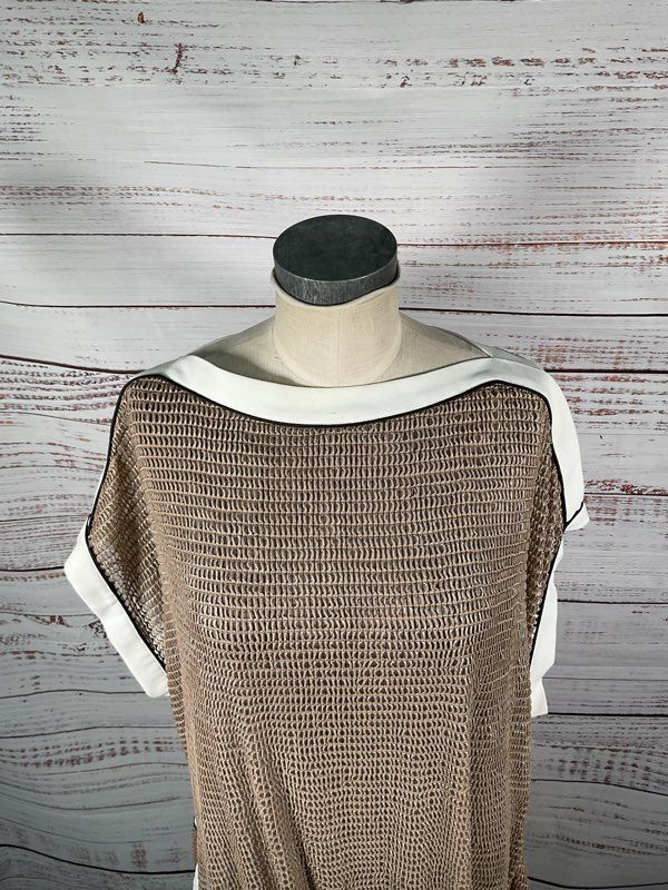 Ark Istanbul Women's Fish Scale Brown & White Midi Dress Size M Made in Turkey