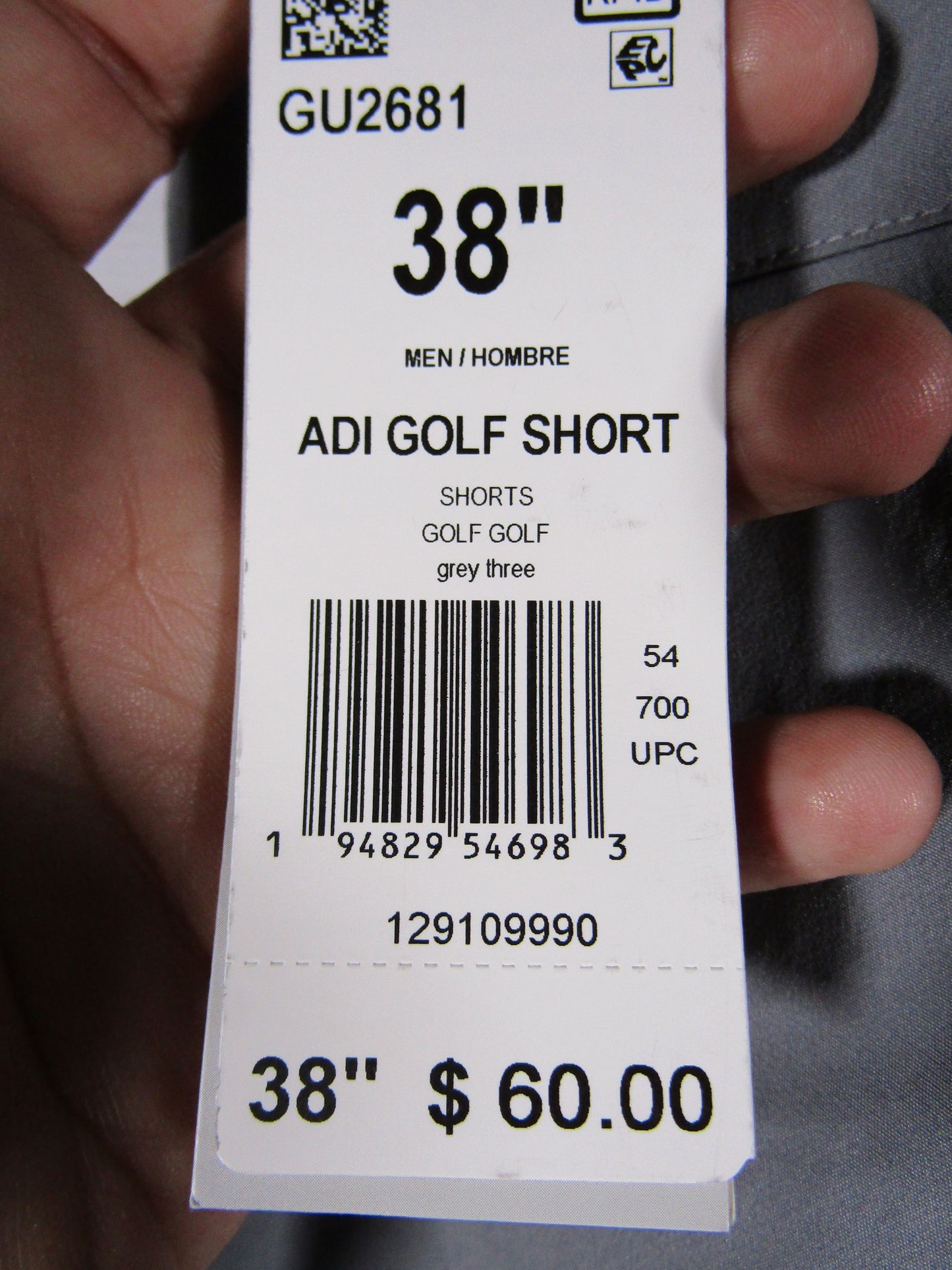 Adidas Golf Men's Gray Shorts Size 38 GU2681