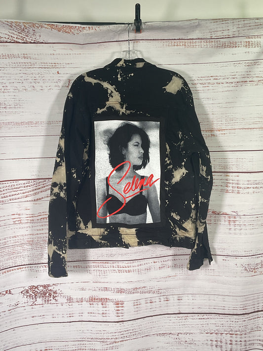CAYA Black and Beige Denim Jacket with Custom Selena Patch - Size S