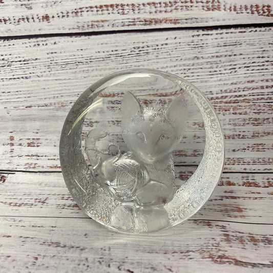 Mats Jonasson Sweden Lead Crystal Glass Frosted Cat Kitten Paperweight 3.5"