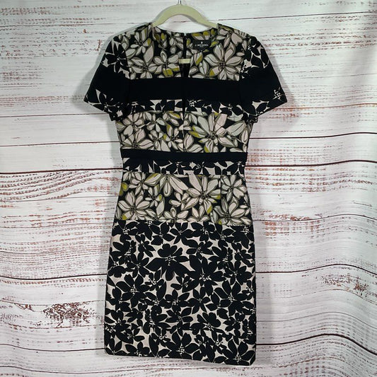 J. Mendel Black Wool Blend Floral Short Sleeve Mini Dress - Size 10