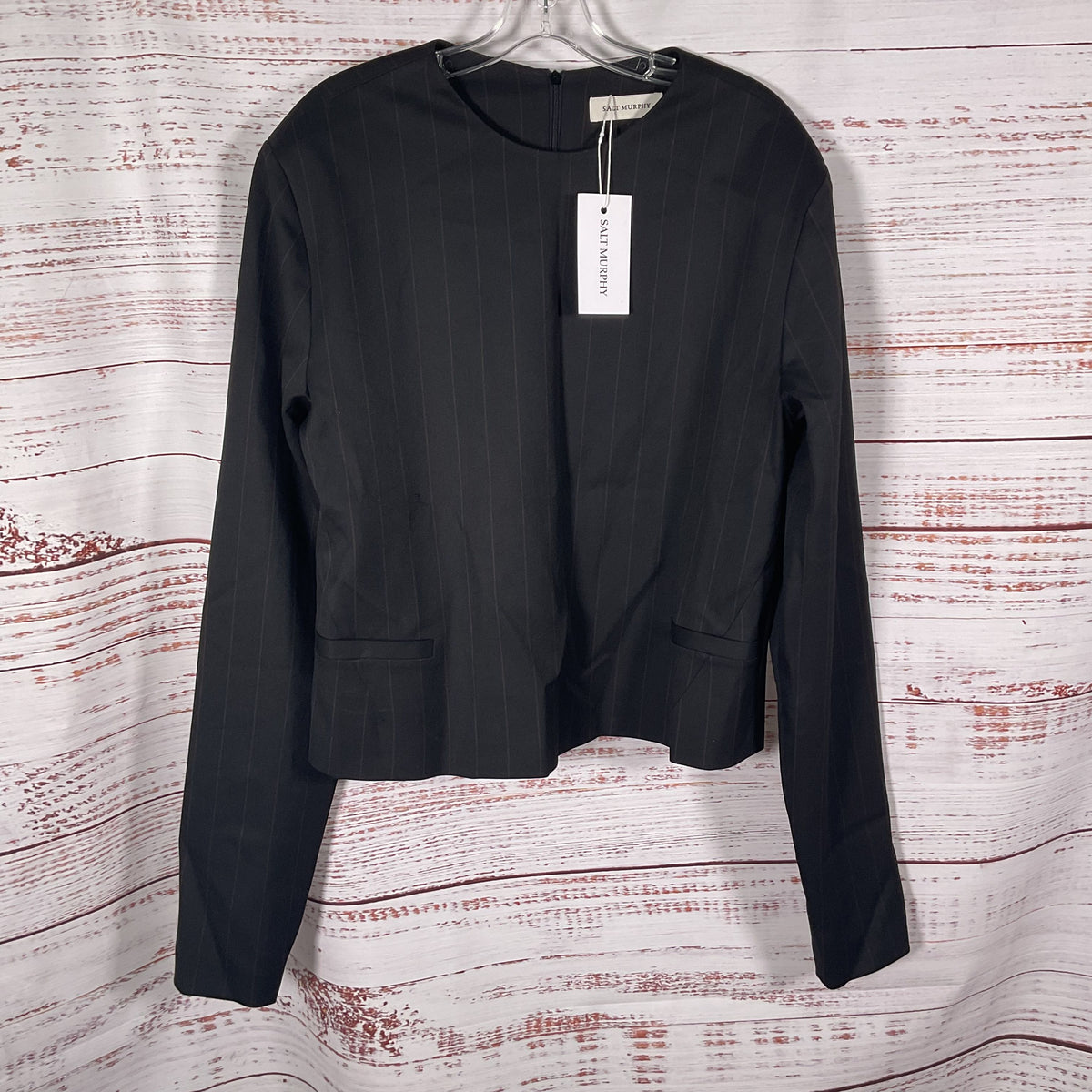 Salt Murphy Black Brown Pinstripe Long Sleeve Shoulder Pad Jacket - Size XL