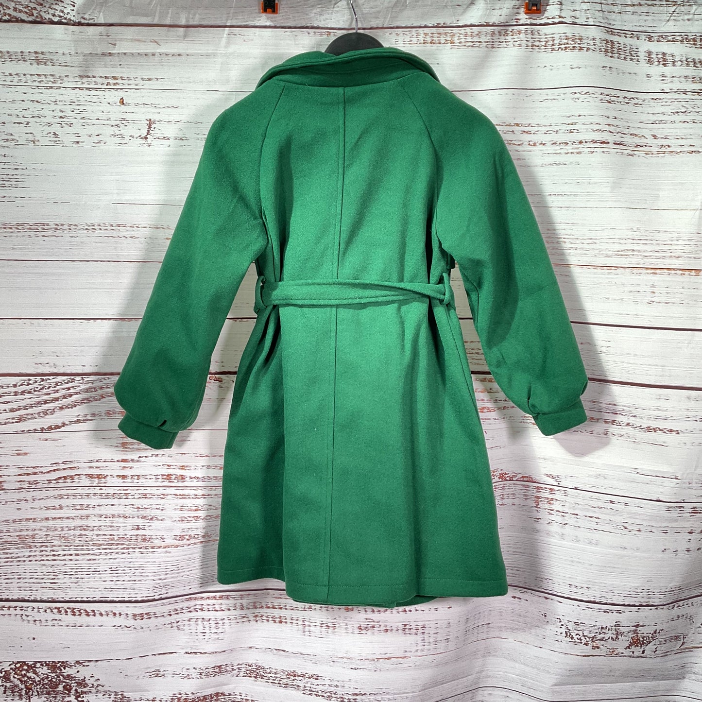 Grace Karin Green Polyester Wool Double Breasted Belted Coat - Size 10Y New