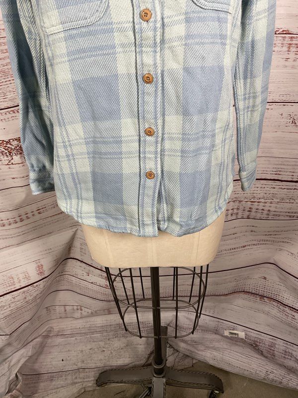 NWT Outerknown Women's Blue Plaid Blanket Flannel Button Up Long Sleeve Size S