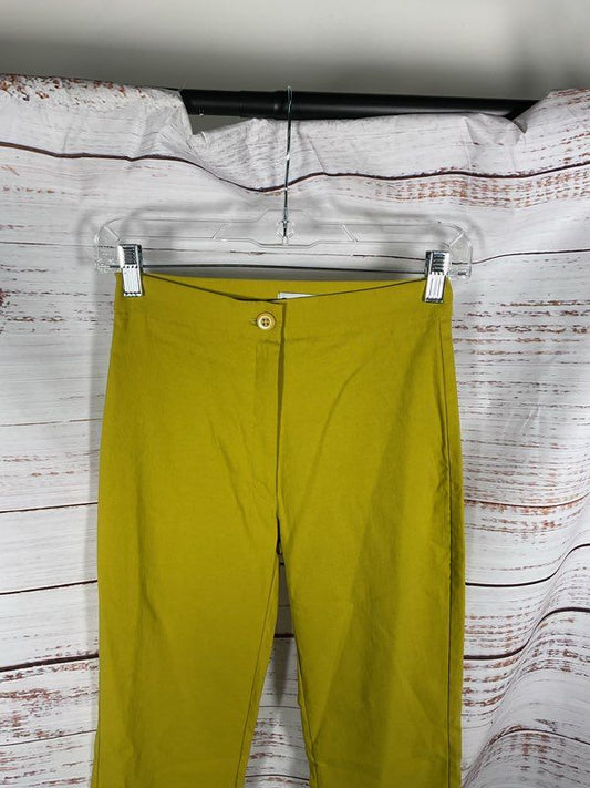 Vintage Creme Paris Women's Chartreuse Rose Embroidered Pants Size 1 France
