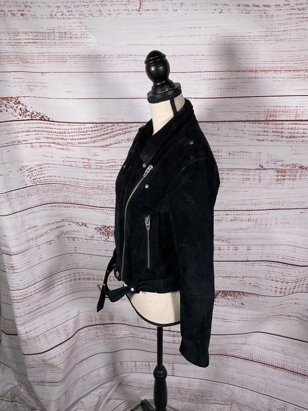BLANKNYC Jacket Women's Black Suede Moto Biker Belted Asymmetrical Zip Lined M
