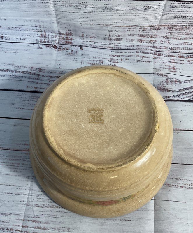 Hotoven Harker Cookware Bowl Silver Colored Rim Cross Stitch Floral Pattern