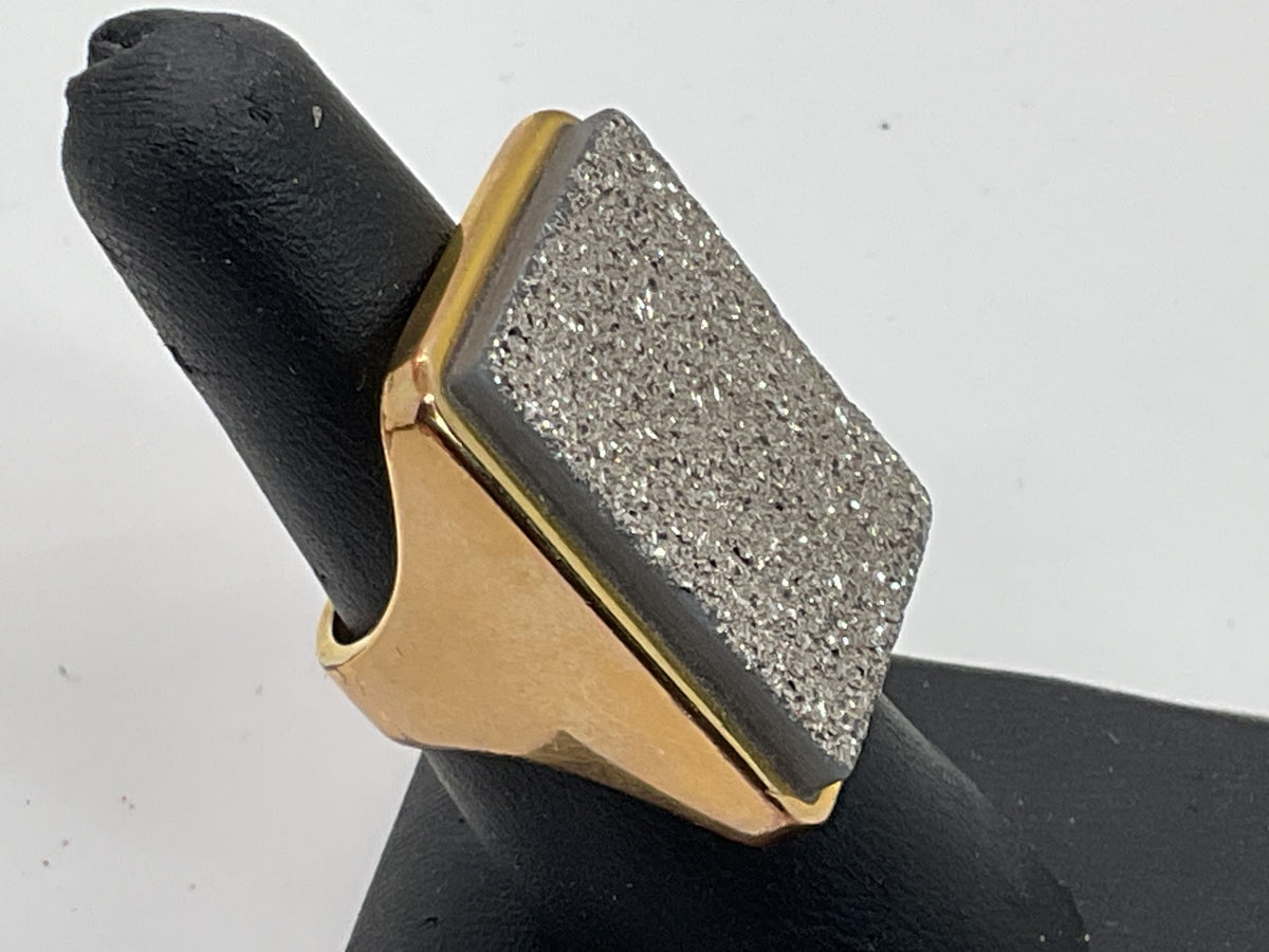 VTG. MA Jewelry Brass & Silver Tone Druzi SZ 6.75 Ring
