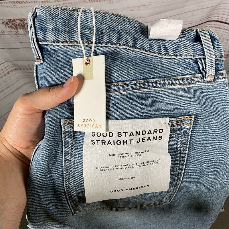 NWT Good American Good Standard Straight Leg Mid Indigo Denim Jeans - Size 8