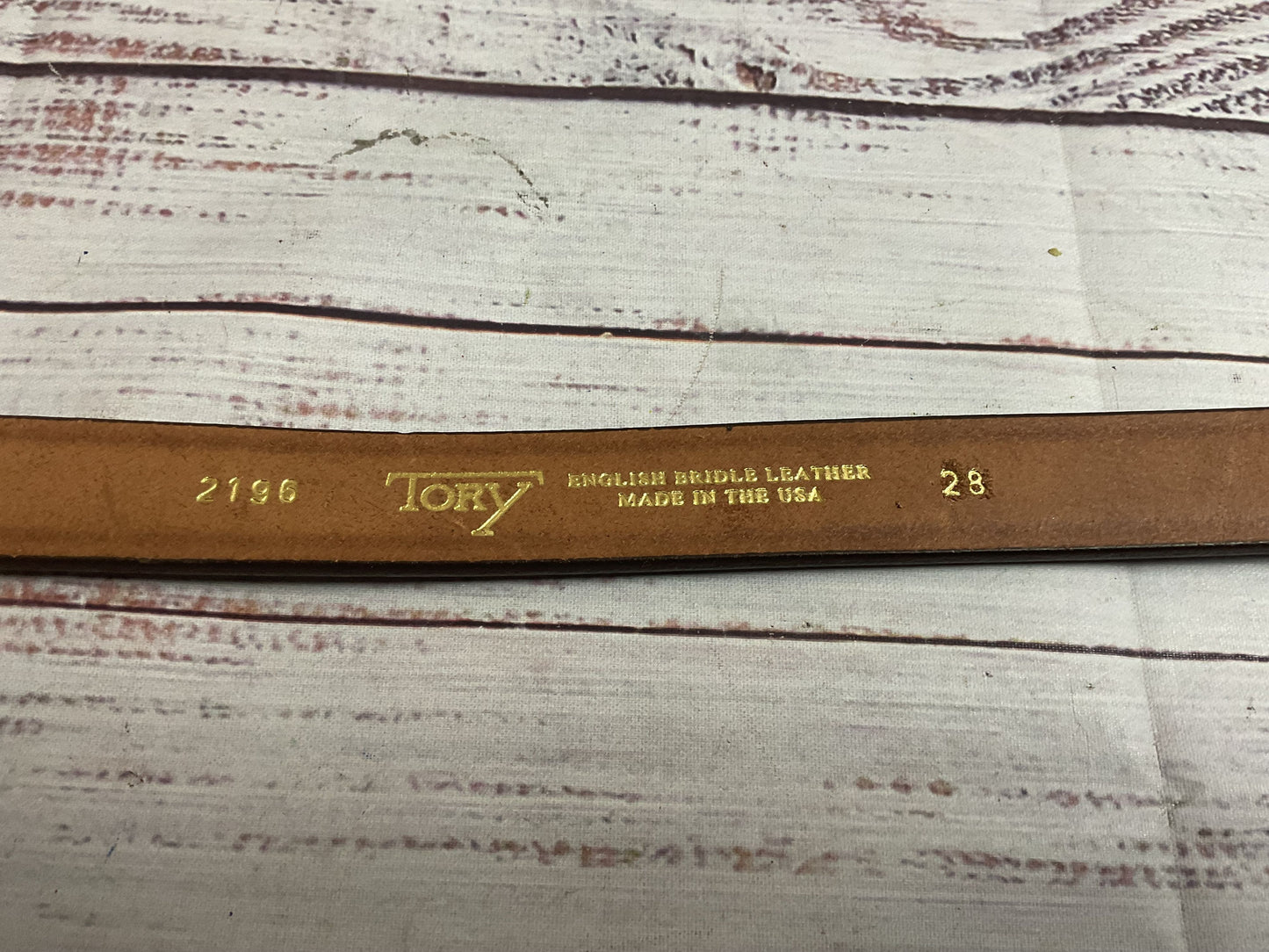 Tory Brown English Bridle Leather Belt Brass Buckle - Size 28