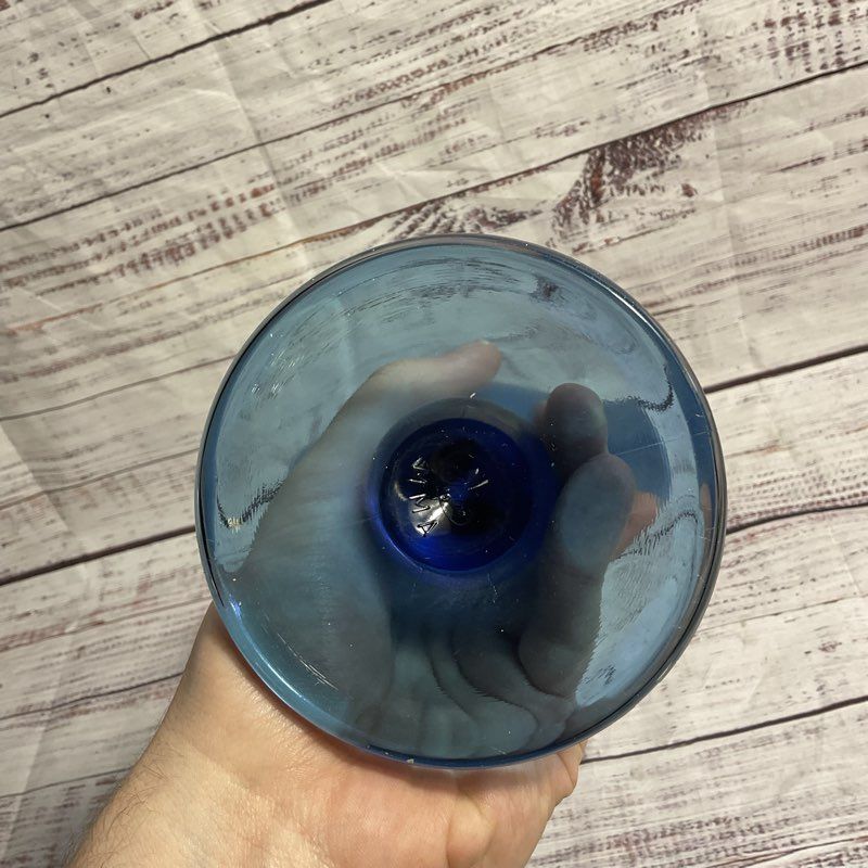 VTG. Fenton Sapphire Blue Carnival Glass 8" Iridescent Fan Vase Mma