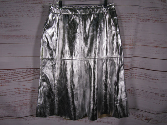 Wyse London Lateisha Women's Silver Faux Leather Skirt Size 5