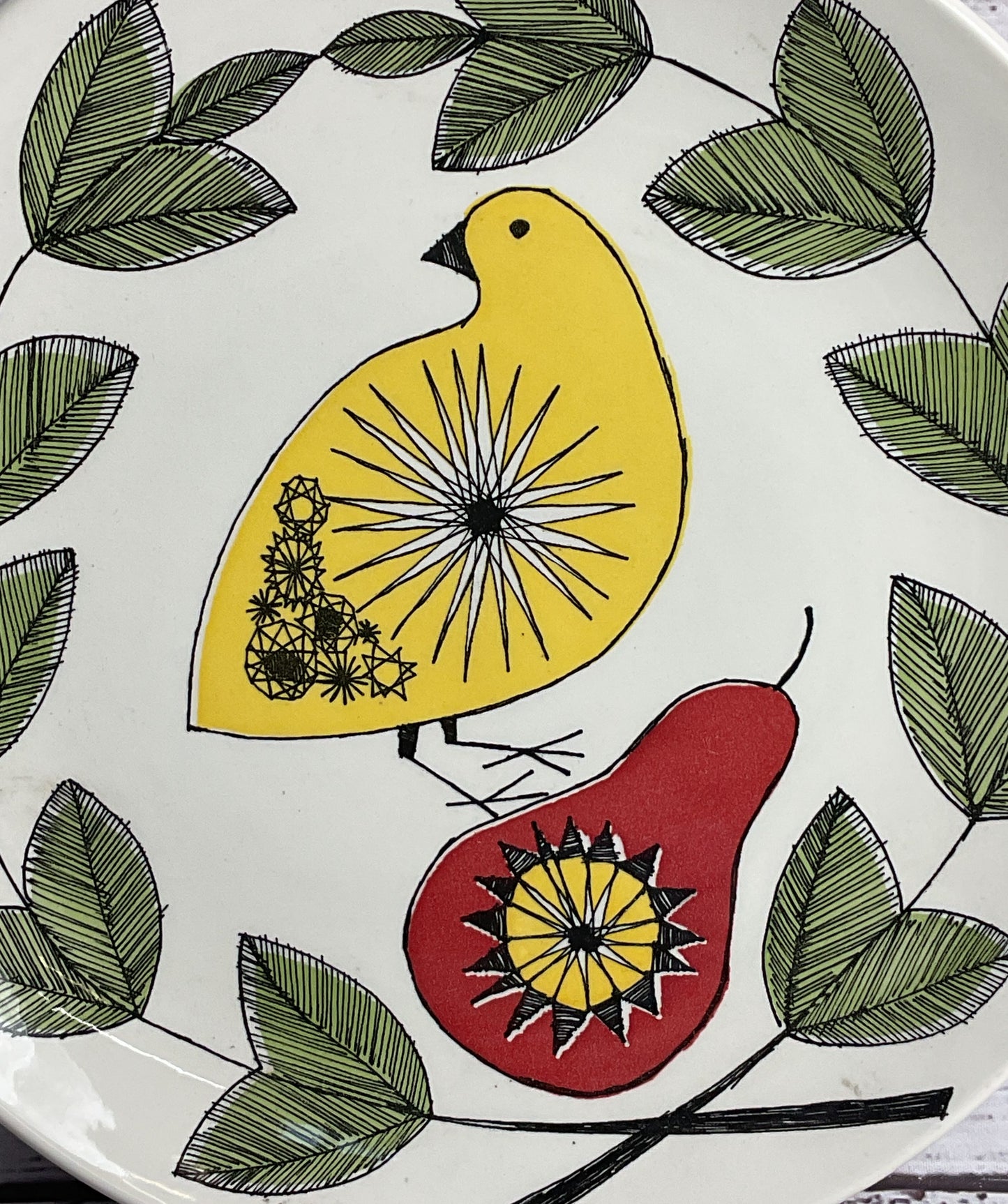 Crate & Barrel Carly Dodsley Partridge and Pear 11" Dinner Plate Multicolor
