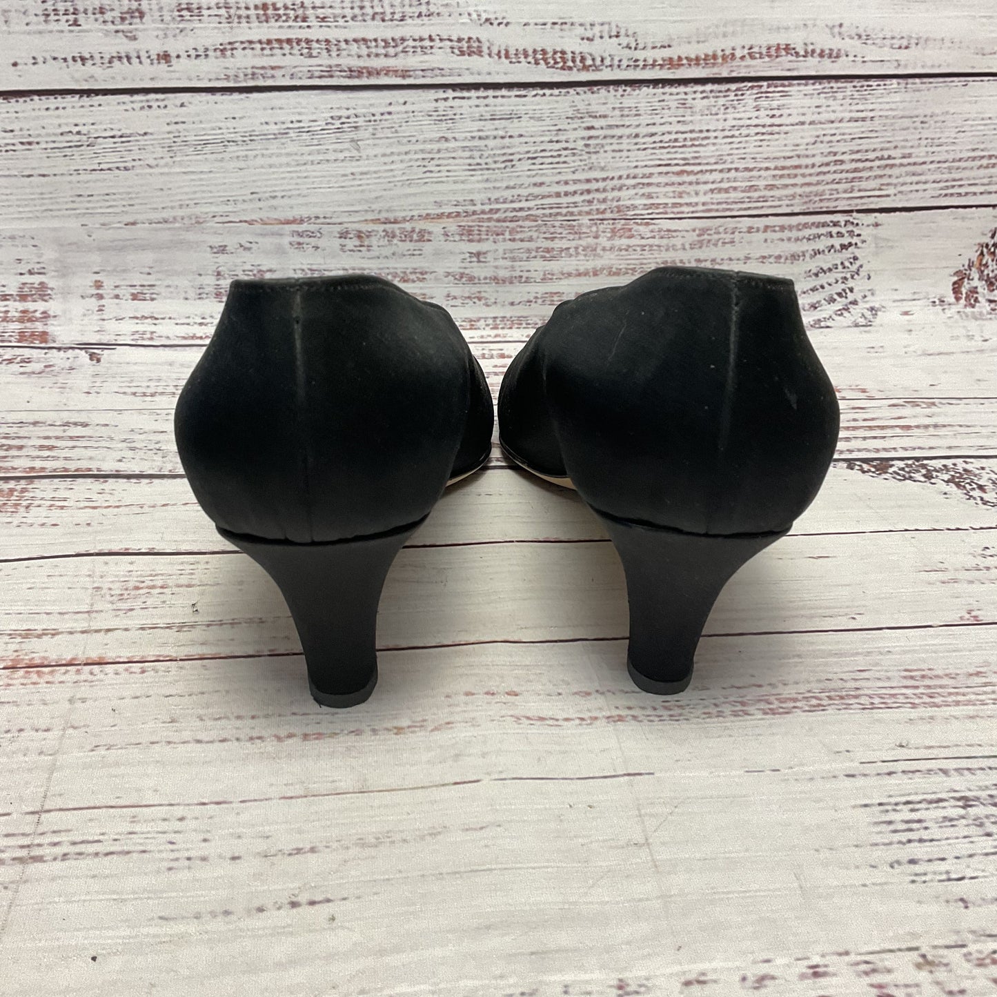 Silvia Fiorentina Black Satin Kitten Heel Bow Women Size 8.5