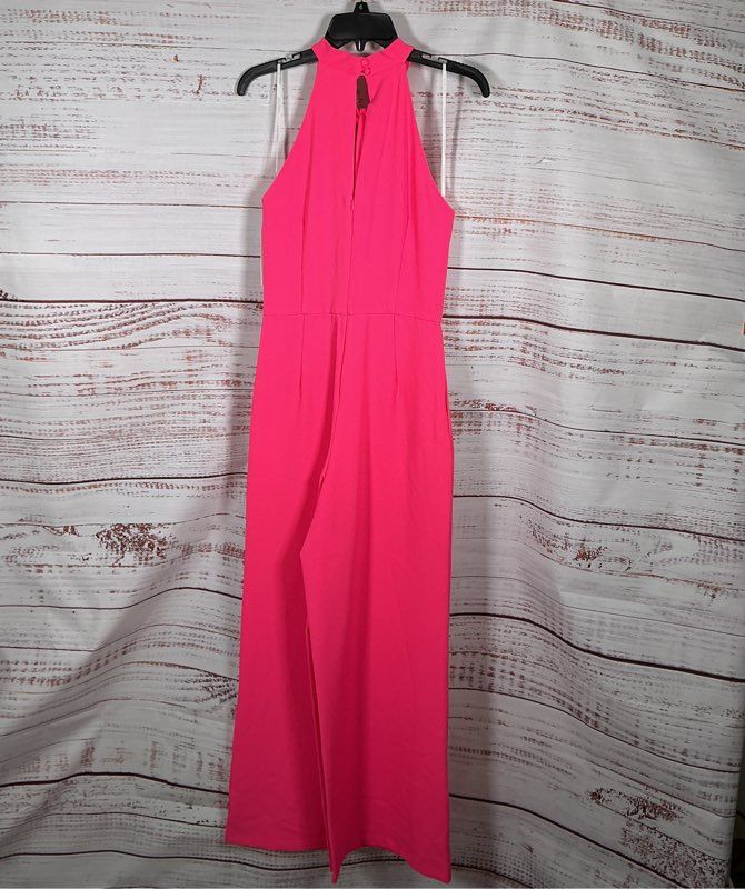 NWT Julia Jordan Front Halter Twist Neon Pink Jumpsuit Size 6 Retail $139
