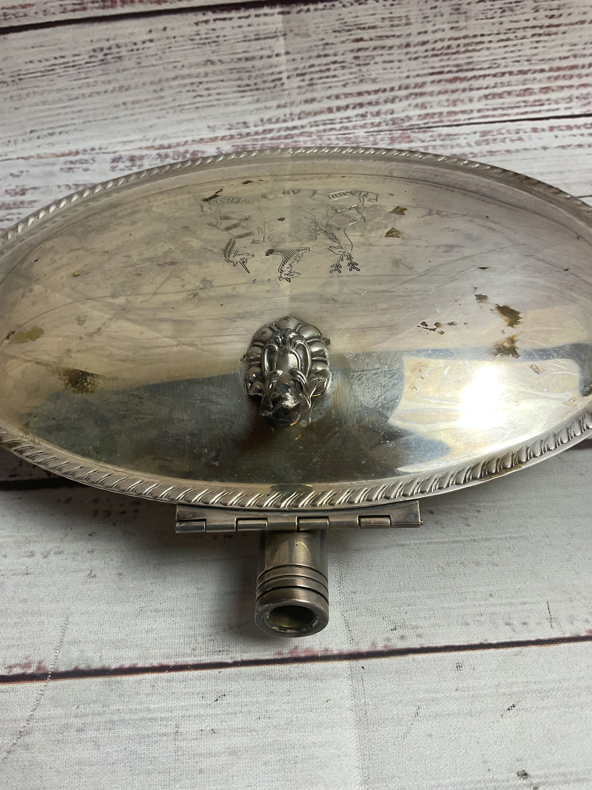 FB Rogers Silver Co Wood Handled Silverplated Crumb Tray