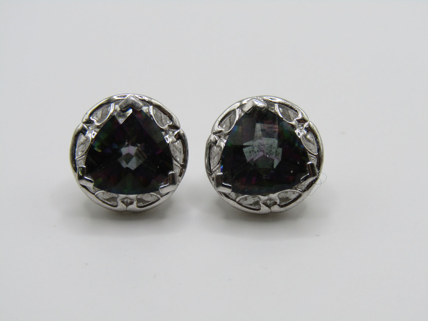Sterling Silver Iridescent CZ Stud Earrings