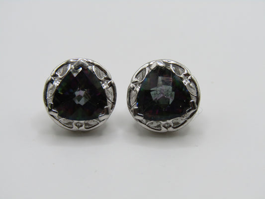 Sterling Silver Iridescent CZ Stud Earrings