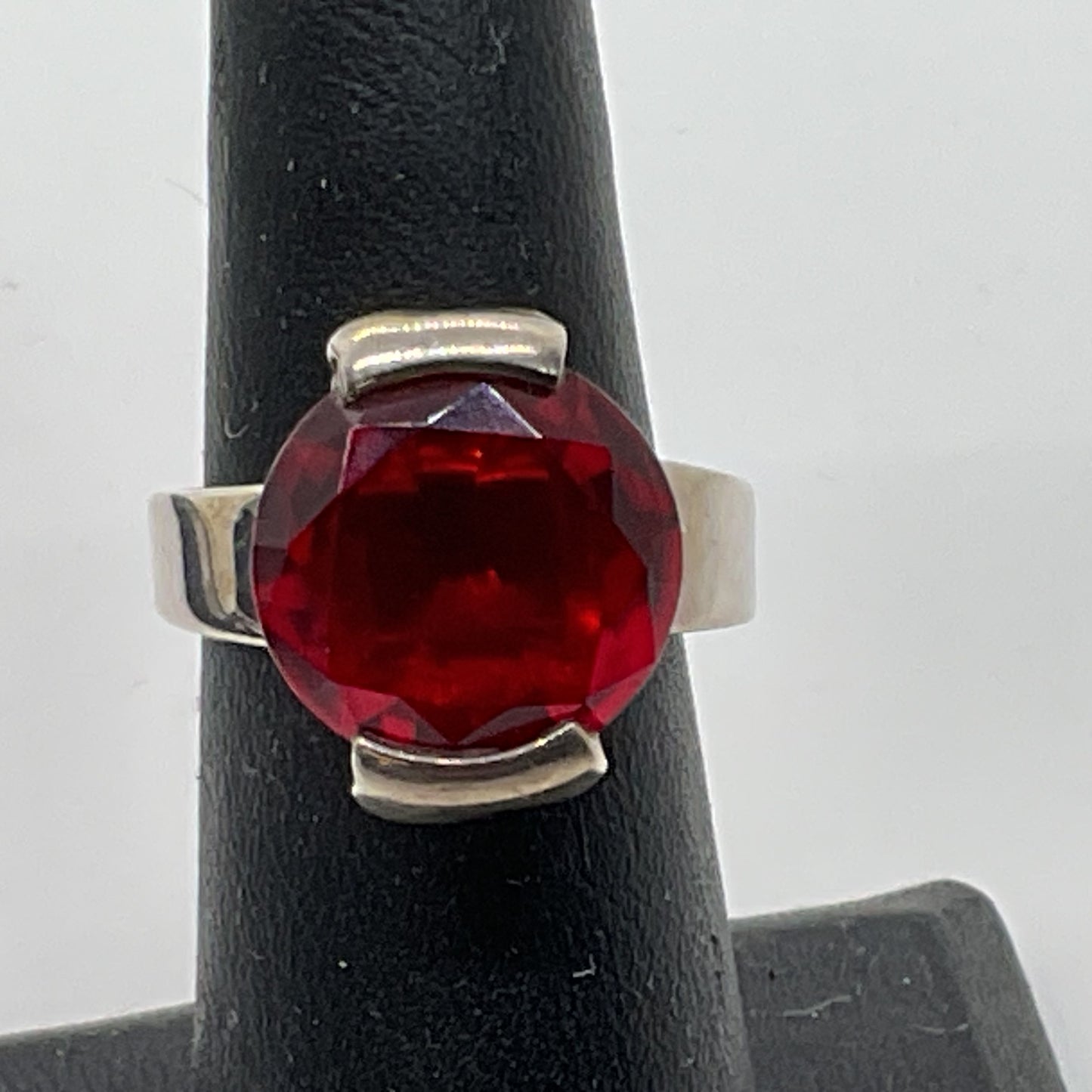 FRANTHEY Sterling Silver 13mm Red Stone Adjustable Ring- 4.59g