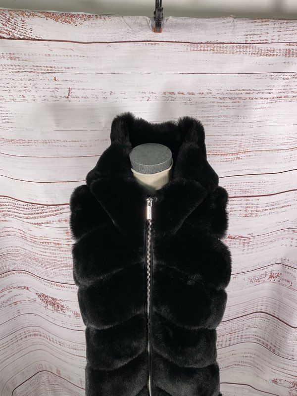 Michael Kors Women's Faux Fur Zip Up Hooded Black Vest Size M