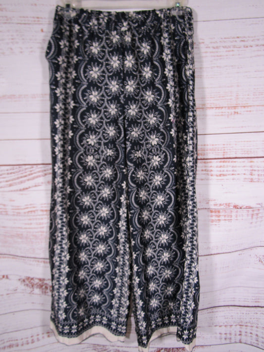 CeCe Women's Blue Floral Paisley Wide Leg Pants Size M