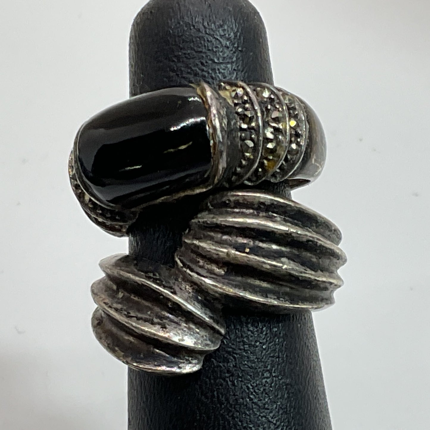 Set of 2 Sterling Silver Onyx & Marcasite SZ 6&7 Rings- 11.35g