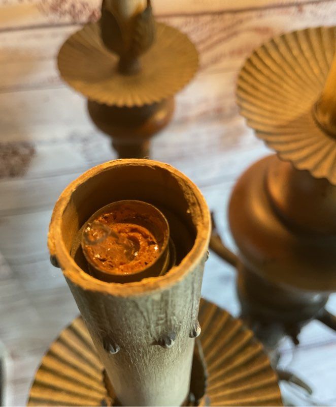 ANTIQUE French?? Brass and Wood Base 5 Arm Ornate Lamp- 42" Tall