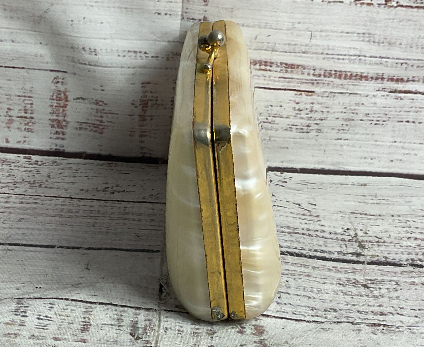 Vintage Lucite Make Up Carryall Compact Pearlescent White