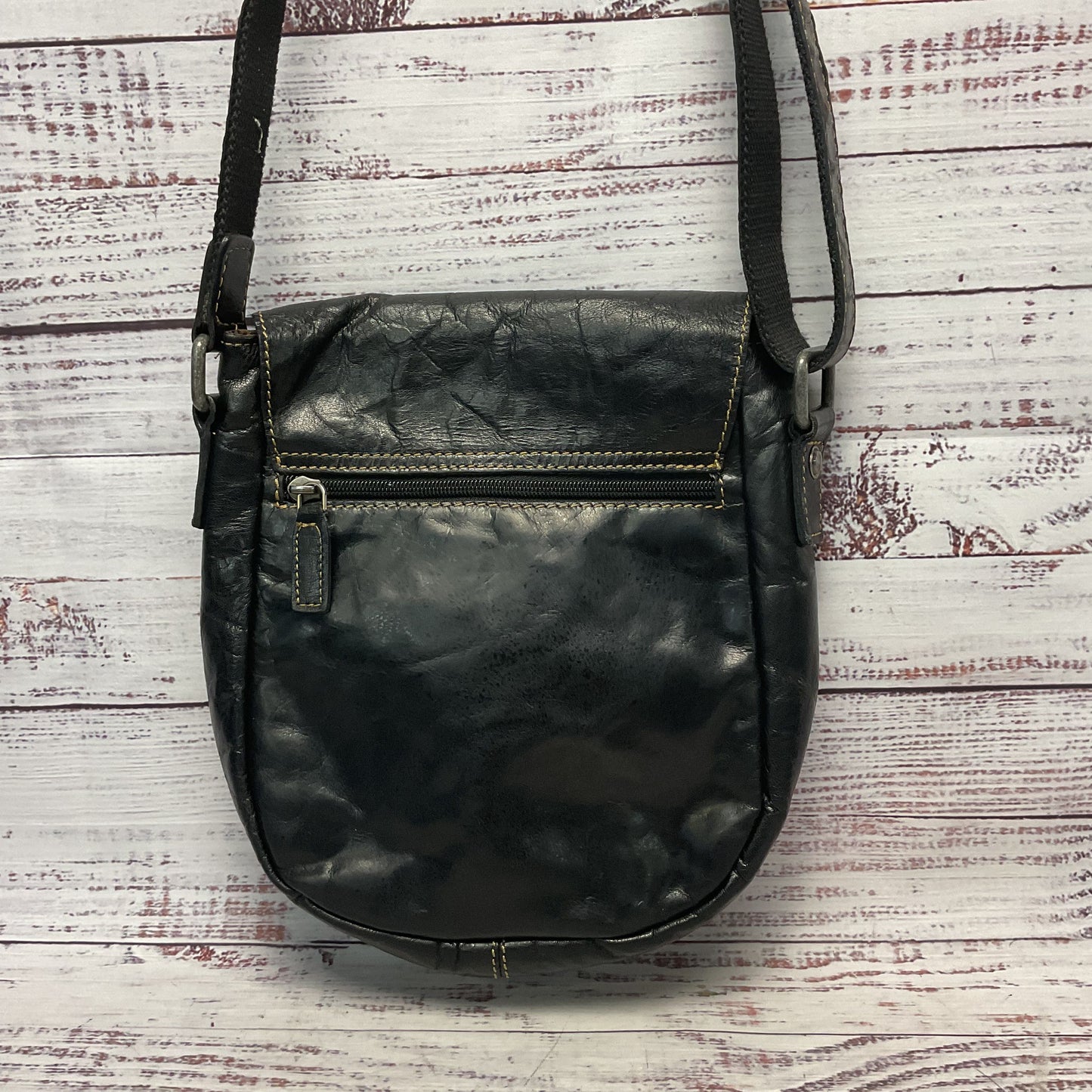 Jack Georges Black Leather Flap Crossbody Bag Purse 3"x8"x10"