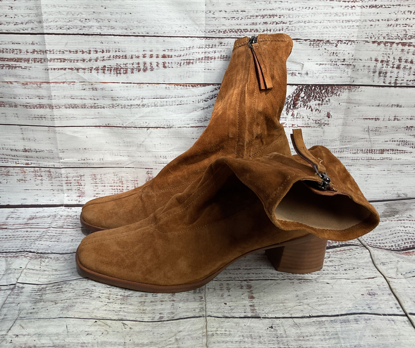 Reformation Louie Suede Stretch Sock Boots Tan 6.5