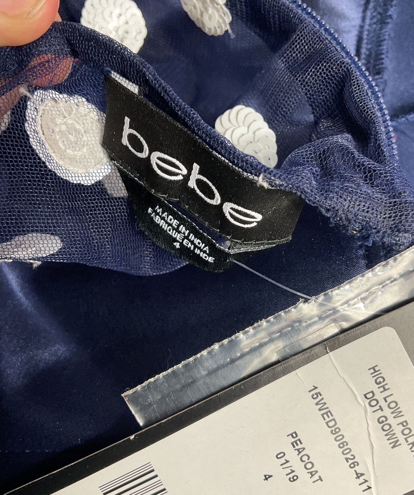 Bebe Tulle High Low Polka Dot Gown Blue 4