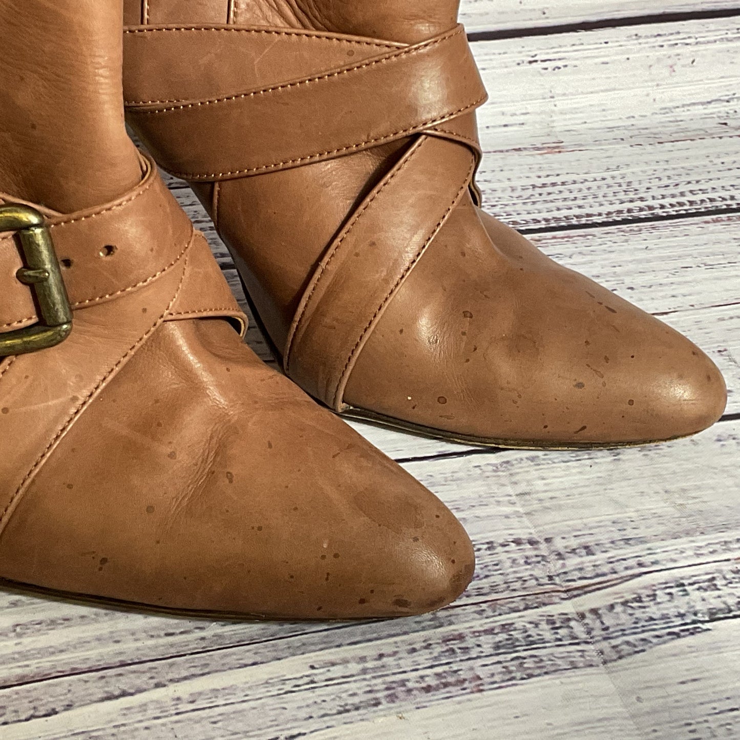 MANOLO BLAHNIK Women's Brown Leather Strap Mid Calf Boots- SZ 37.5