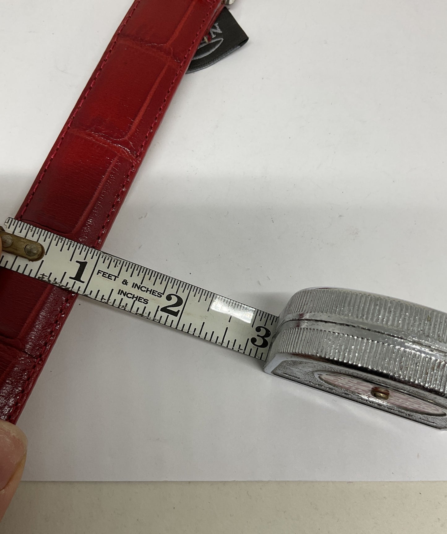 Brighton Red Embossed Leather Silver Tone Buckle Belt - Size M