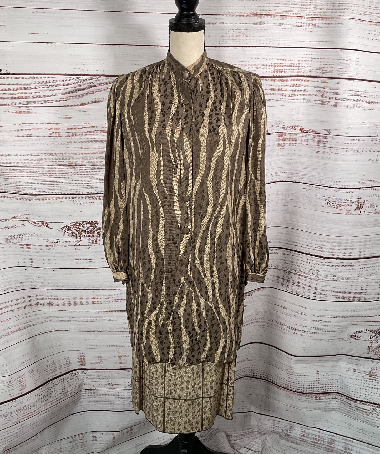 Ted Lapidus Vintage Animal Print Top & Skirt Set Beige