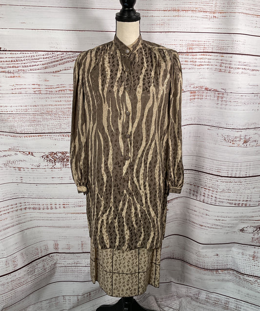 Ted Lapidus Vintage Animal Print Top & Skirt Set Beige