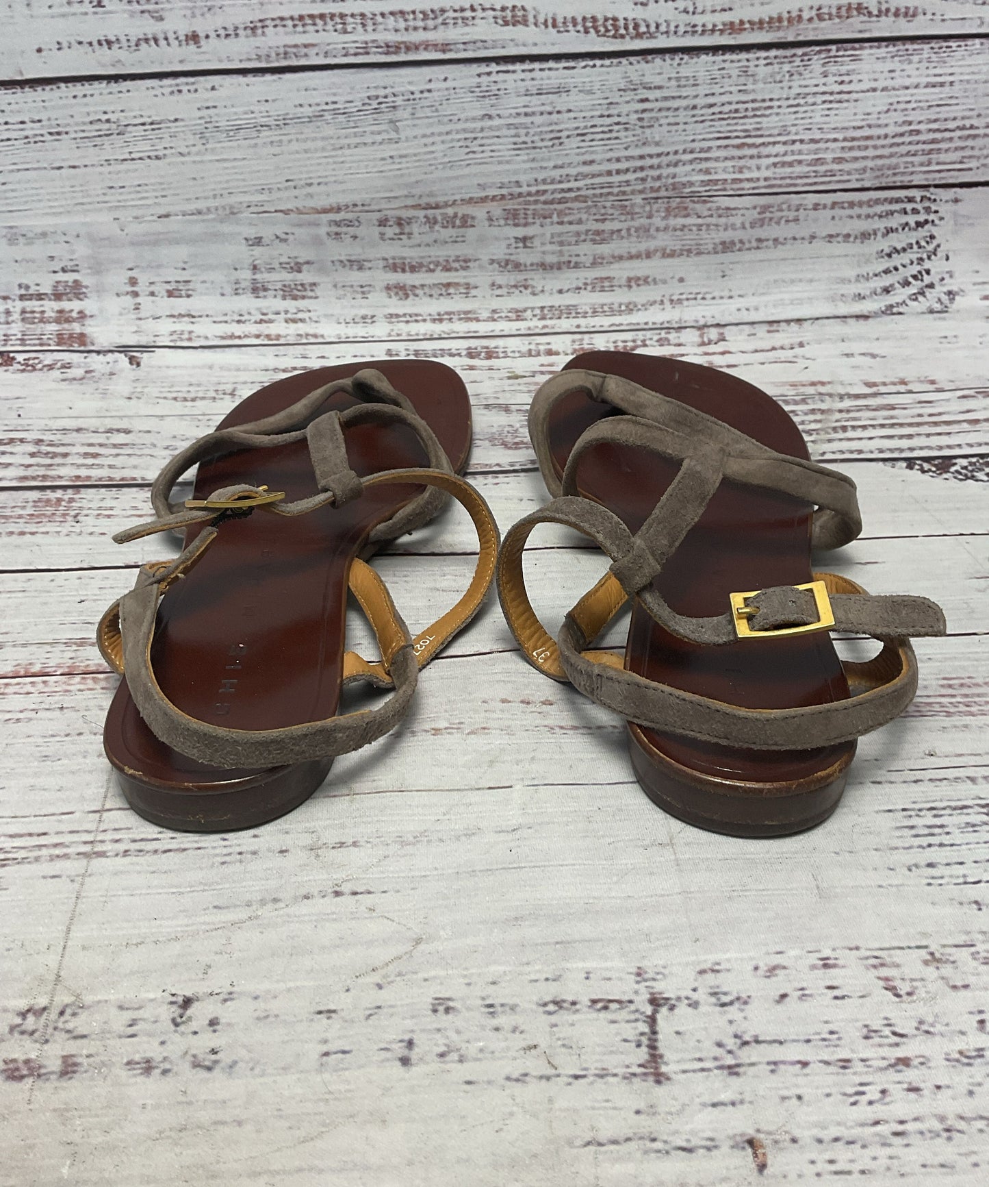 Chie Mihara Brown Taupe Suede Flats Strappy Sandal Women Size 7