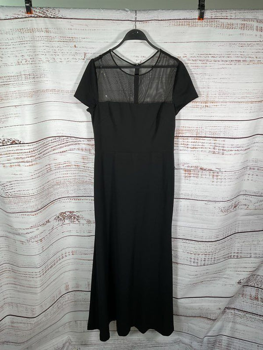 Vera Wang Women's Black Top Sheer Short Sleeve Long Dress Size 14