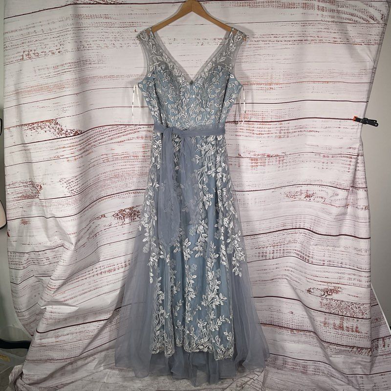 GLS by Gloria Elizabeth K GL1920 Blue Floral Hand Beaded Overskirt Gown Size 2XL