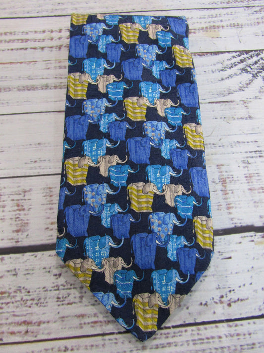 Ermenegildo Zegna Men's Blue Elephant Print Silk Tie Made in Italy