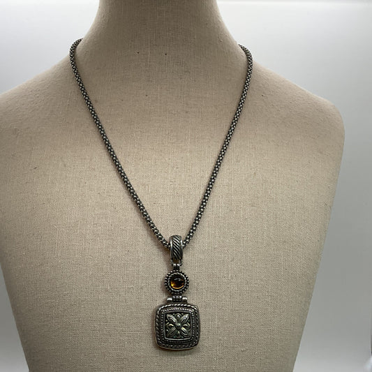 BRIGHTON Silver Tone & Rhinestone Pendant 18" Necklace