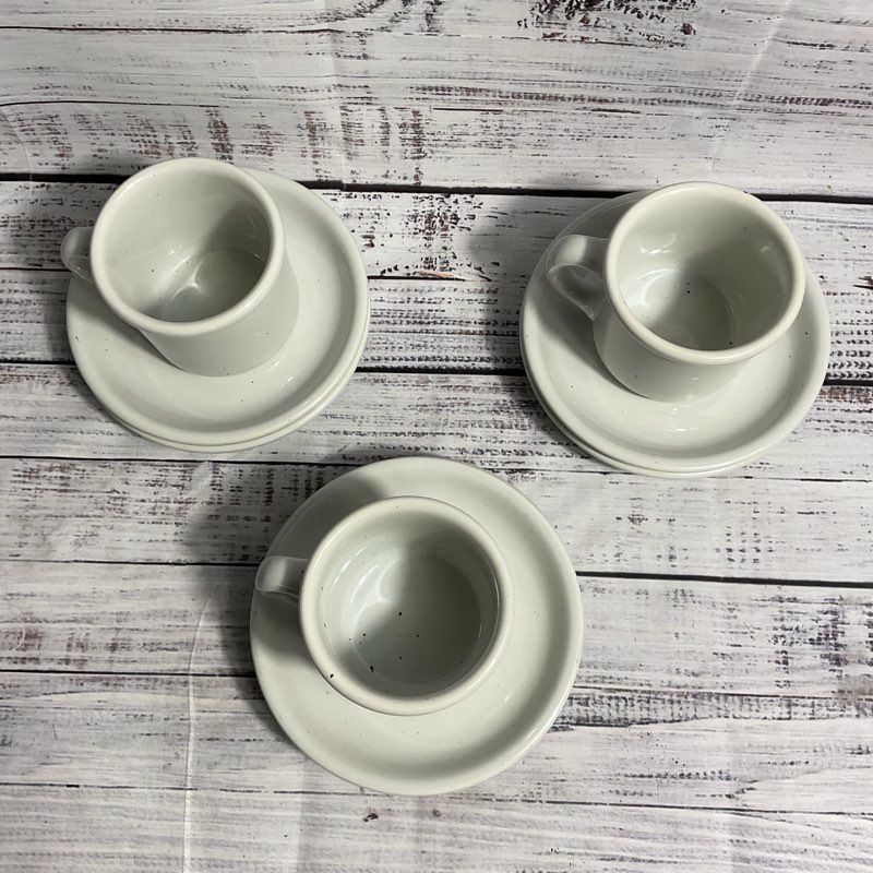 9 pc. Galaxy Stoneware Trend Pacific Milkstone White/Brown Spots Mug, Saucer Set