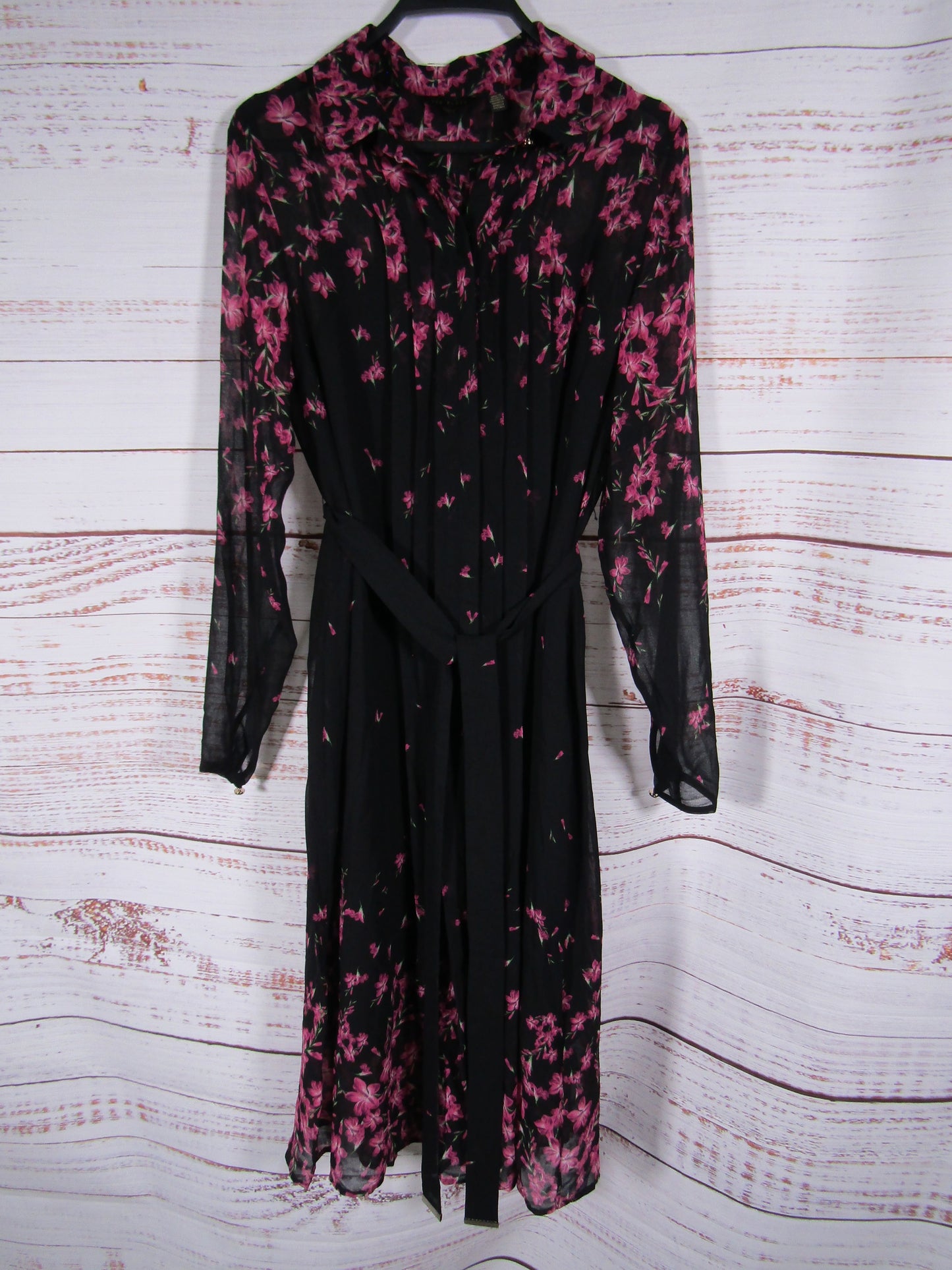 Ted Baker Seffie Women's Black Floral Pleated Chiffon Dress Size 4