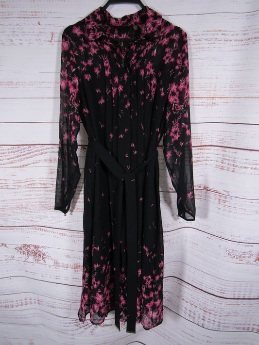 Ted Baker Seffie Women's Black Floral Pleated Chiffon Dress Size 4