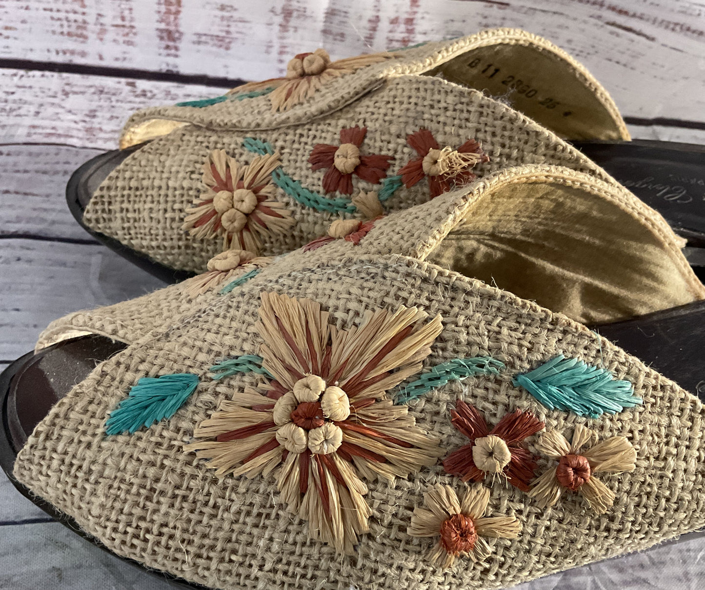 Robert Clergerie Raffia Floral Platform Wedge Sandals Multicolor 7.5