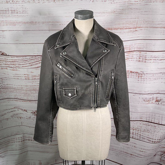 Stand Studio Iris Gray Faux Leather Cropped Motorcycle Jacket - Size 4