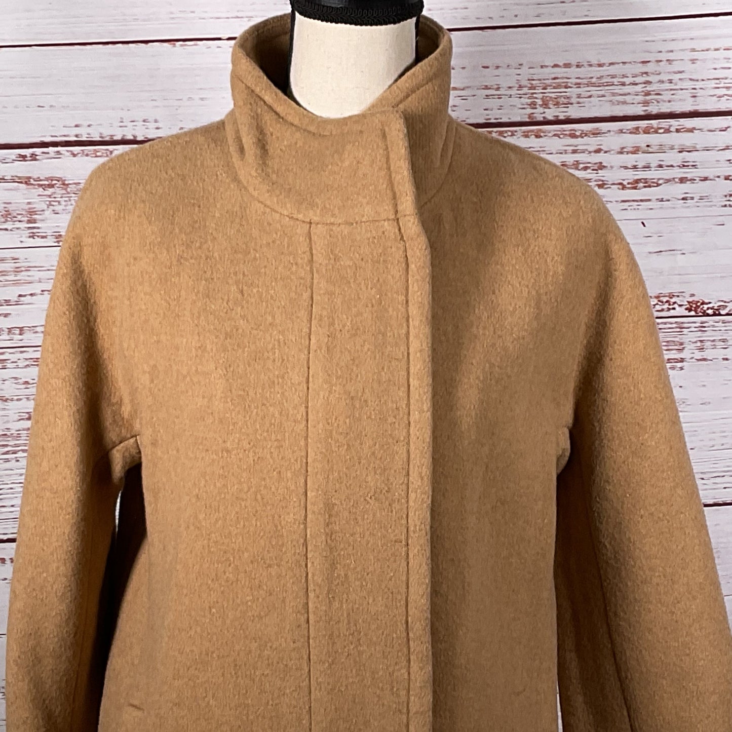 NWT J.CREW Women's Tan Wool Blend Funnel Neck Full Zip Coat- SZ 6