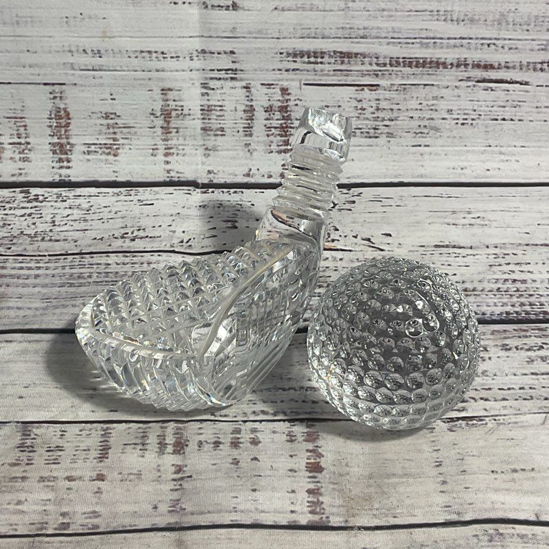 Waterford Golf Club Head & Ball Crystal Glass Paperweights 2 Pc. Set