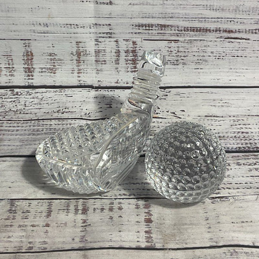 Waterford Golf Club Head & Ball Crystal Glass Paperweights 2 Pc. Set